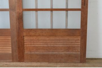 アンティーク建具　レトロなお部屋作りにおすすめなガラス戸2枚セット(きつね格子、狐格子、引き戸、格子戸、マス目、升目)(R-065478)