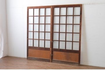 アンティーク建具　和モダンな雰囲気溢れるガラス戸2枚セット(引き戸)(R-065479)