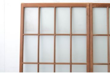 アンティーク建具　両面面取りの上質なガラス戸2枚セット(引き戸、格子戸、マス目)(R-065481)