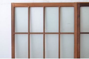アンティーク建具　両面面取りの上質なガラス戸2枚セット(引き戸、格子戸、マス目)(R-065481)