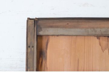 アンティーク建具　背が高い!!　味わい深い格子板戸1枚(きつね格子、狐格子、格子戸、板戸、引き戸、マス目)(R-065482)