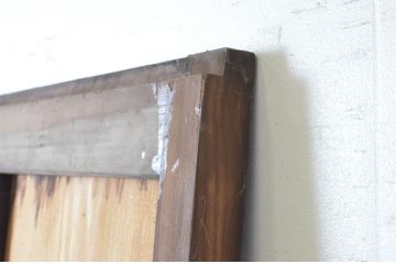 アンティーク建具　背が高い!!　味わい深い格子板戸1枚(きつね格子、狐格子、格子戸、板戸、引き戸、マス目)(R-065482)