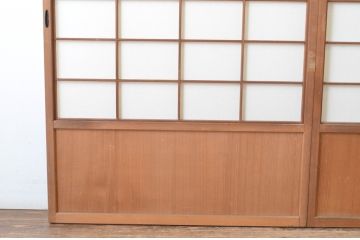 アンティーク建具　　腰板柾目に横桟の入った障子戸2枚セット(引き戸)(R-065484)