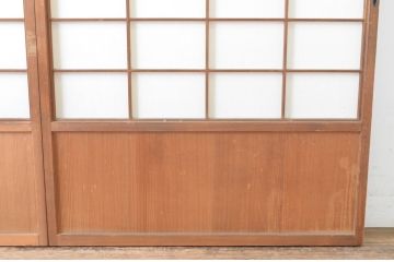 アンティーク建具　　腰板柾目に横桟の入った障子戸2枚セット(引き戸)(R-065484)