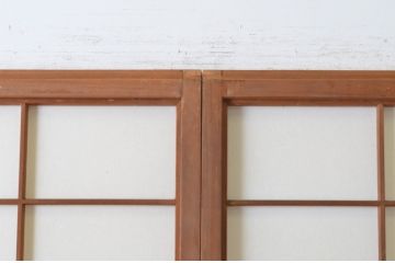 アンティーク建具　　腰板柾目に横桟の入った障子戸2枚セット(引き戸)(R-065484)