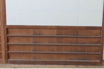 アンティーク建具　　腰板柾目に横桟の入った障子戸2枚セット(引き戸)(R-065484)