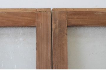アンティーク建具　経年による風合いが味わい深いガラス戸2枚セット(玄関戸、引き戸、格子戸、マス目)(R-065486)