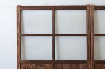 アンティーク建具　レトロな雰囲気のガラス窓付き両開き扉(ドア、木製ドア、ガラスドア、開き戸)(R-065492)