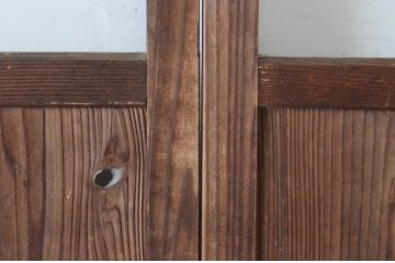 アンティーク建具　レトロな雰囲気のガラス窓付き両開き扉(ドア、木製ドア、ガラスドア、開き戸)(R-065492)
