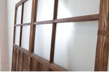 アンティーク建具　レトロな雰囲気のガラス窓付き両開き扉(ドア、木製ドア、ガラスドア、開き戸)(R-065492)