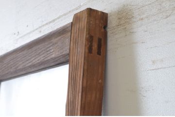 アンティーク建具　レトロな雰囲気のガラス窓付き両開き扉(ドア、木製ドア、ガラスドア、開き戸)(R-065492)