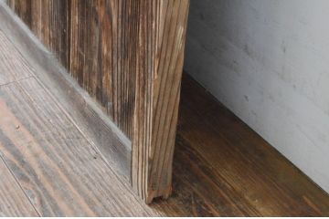 アンティーク建具　レトロな雰囲気のガラス窓付き両開き扉(ドア、木製ドア、ガラスドア、開き戸)(R-065492)