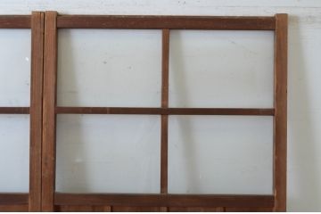アンティーク建具　レトロな雰囲気のガラス窓付き両開き扉(ドア、木製ドア、ガラスドア、開き戸)(R-065492)