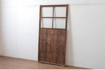 アンティーク建具　レトロな雰囲気のガラス窓付き扉1枚(ドア、木製ドア、ガラスドア、開き戸)(R-065493)