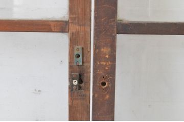 アンティーク建具　大正ロマンデザイン　経年の味わい深いガラス戸2枚セット(引き戸)(R-065496)