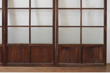 アンティーク建具　経年の趣ある木味が魅力のガラス戸4枚セット(引き戸)(R-065499)
