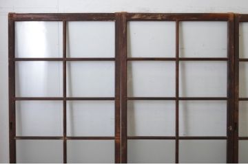 アンティーク建具　経年の趣ある木味が魅力のガラス戸4枚セット(引き戸)(R-065499)