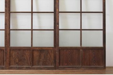 アンティーク建具　経年の趣ある木味が魅力のガラス戸4枚セット(引き戸)(R-065500)