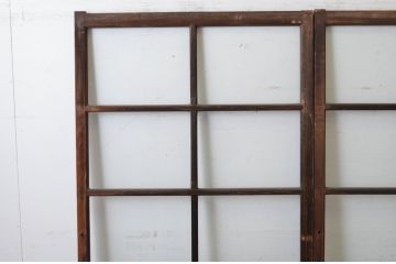 アンティーク建具　経年の趣ある木味が魅力のガラス戸2枚セット(引き戸)(R-065503)