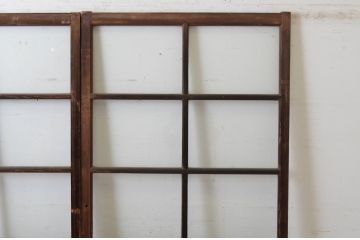 アンティーク建具　経年の趣ある木味が魅力のガラス戸2枚セット(引き戸)(R-065503)