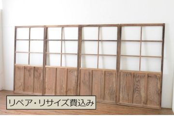 アンティーク建具　経年の趣ある木味が魅力のガラス戸4枚セット(引き戸)(R-065504)
