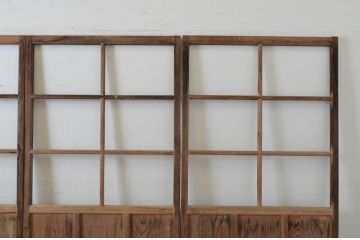 アンティーク建具　経年の趣ある木味が魅力のガラス戸4枚セット(引き戸)(R-065504)