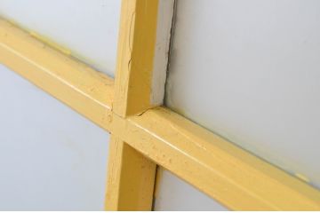 アンティーク建具　ペイント仕上げ限定　レトロな雰囲気づくりにおすすめ!黄色のペイントが印象的なガラス戸2枚セット(引き戸)(R-065505)