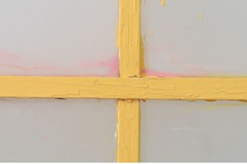 アンティーク建具　ペイント仕上げ限定　レトロな雰囲気づくりにおすすめ!黄色のペイントが印象的なガラス戸2枚セット(引き戸)(R-065505)