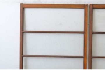 アンティーク建具　レトロなプレスガラスの入った横桟ガラス戸2枚セット(引き戸)(R-065507)