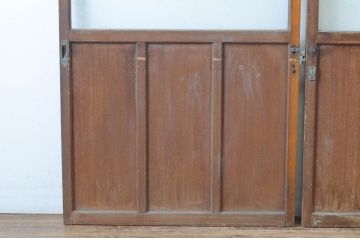 アンティーク建具　レトロなプレスガラスの入った横桟ガラス戸2枚セット(引き戸)(R-065507)