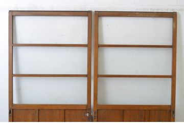 アンティーク建具　レトロなプレスガラスの入った横桟ガラス戸2枚セット(引き戸)(R-065507)