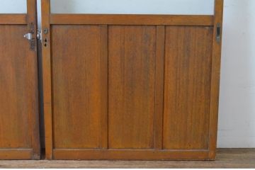 アンティーク建具　レトロなプレスガラスの入った横桟ガラス戸2枚セット(引き戸)(R-065507)