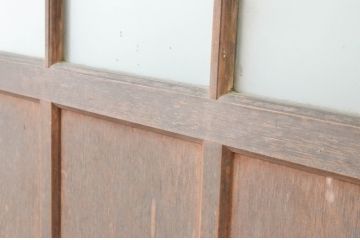 アンティーク建具　上手物!!両面面取り加工　温かみのある木味が魅力のガラス戸2枚セット(引き戸、格子戸、マス目)(R-065510)