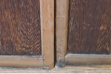 アンティーク建具　上手物!!両面面取り加工　温かみのある木味が魅力のガラス戸2枚セット(引き戸、格子戸、マス目)(R-065510)