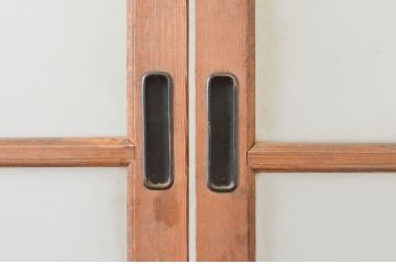アンティーク建具　上手物!!両面面取り加工　温かみのある木味が魅力のガラス戸4枚セット(引き戸、格子戸、マス目)(R-065511)