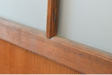 アンティーク建具　上手物!!両面面取り加工　温かみのある木味が魅力のガラス戸4枚セット(引き戸、格子戸、マス目)(R-065511)