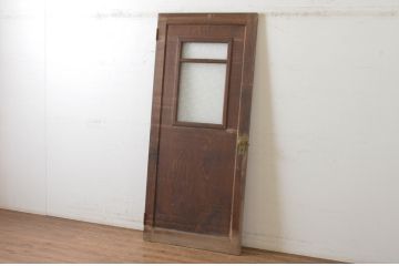 アンティーク建具　1枚板をくり抜いたレトロな雰囲気のガラスドア1枚(ガラス扉、木製ドア、扉)(R-065514)