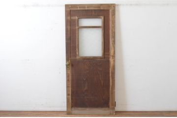 アンティーク建具　1枚板をくり抜いたレトロな雰囲気のガラスドア1枚(ガラス扉、木製ドア、扉)(R-065514)