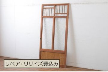 ビンテージ建具　昭和レトロ　かわいいデザインが魅力のガラス戸1枚(引き戸、ヴィンテージ)(R-065516)