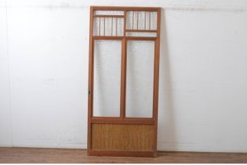 ビンテージ建具　昭和レトロ　かわいいデザインが魅力のガラス戸1枚(引き戸、ヴィンテージ)(R-065516)