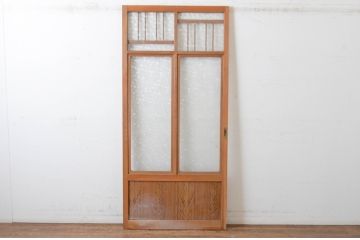 ビンテージ建具　昭和レトロ　かわいいデザインが魅力のガラス戸1枚(引き戸、ヴィンテージ)(R-065516)