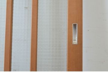 ビンテージ建具　チェッカーガラスの背の高いガラス戸2枚セット(引き戸、ヴィンテージ)(R-065517)