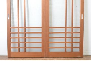 ビンテージ建具　チェッカーガラスの背の高いガラス戸2枚セット(引き戸、ヴィンテージ)(R-065518)