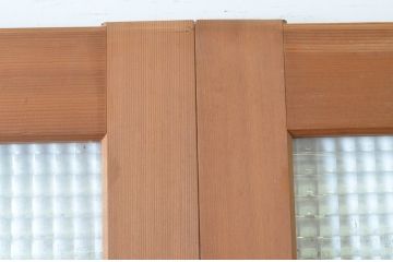 ビンテージ建具　チェッカーガラスの背の高いガラス戸2枚セット(引き戸、ヴィンテージ)(R-065518)
