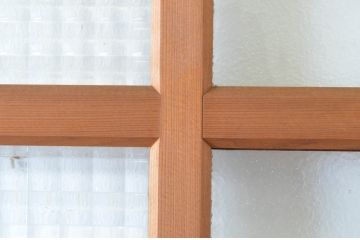 ビンテージ建具　チェッカーガラスの背の高いガラス戸2枚セット(引き戸、ヴィンテージ)(R-065518)