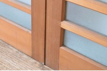 ビンテージ建具　チェッカーガラスの背の高いガラス戸2枚セット(引き戸、ヴィンテージ)(R-065518)