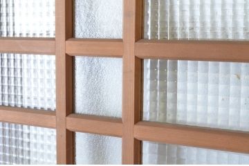 ビンテージ建具　チェッカーガラスの背の高いガラス戸2枚セット(引き戸、ヴィンテージ)(R-065518)