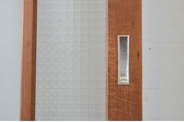 ビンテージ建具　チェッカーガラスの背の高いガラス戸2枚セット(引き戸、ヴィンテージ)(R-065518)