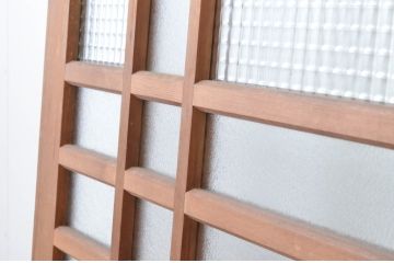 ビンテージ建具　チェッカーガラスの背の高いガラス戸2枚セット(引き戸、ヴィンテージ)(R-065518)