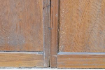 アンティーク建具　昭和初期　レトロな雰囲気漂う銀モールガラス窓の幅狭板戸2枚セット(引き戸、ガラス戸)(R-065520)